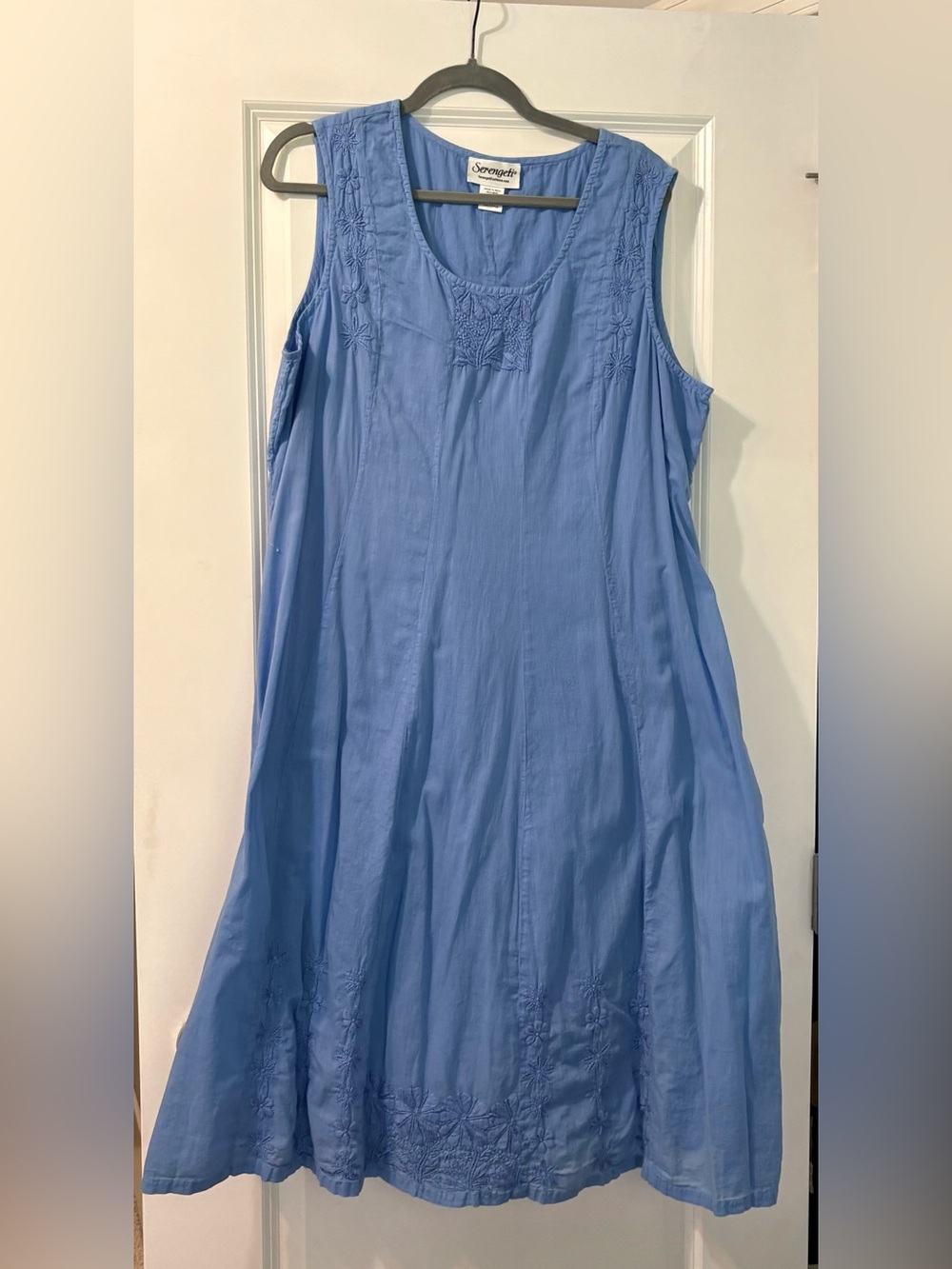 Serengeti 1X Blue Embroidered 100% Cotton Sleeveless Boho Maxi Dress